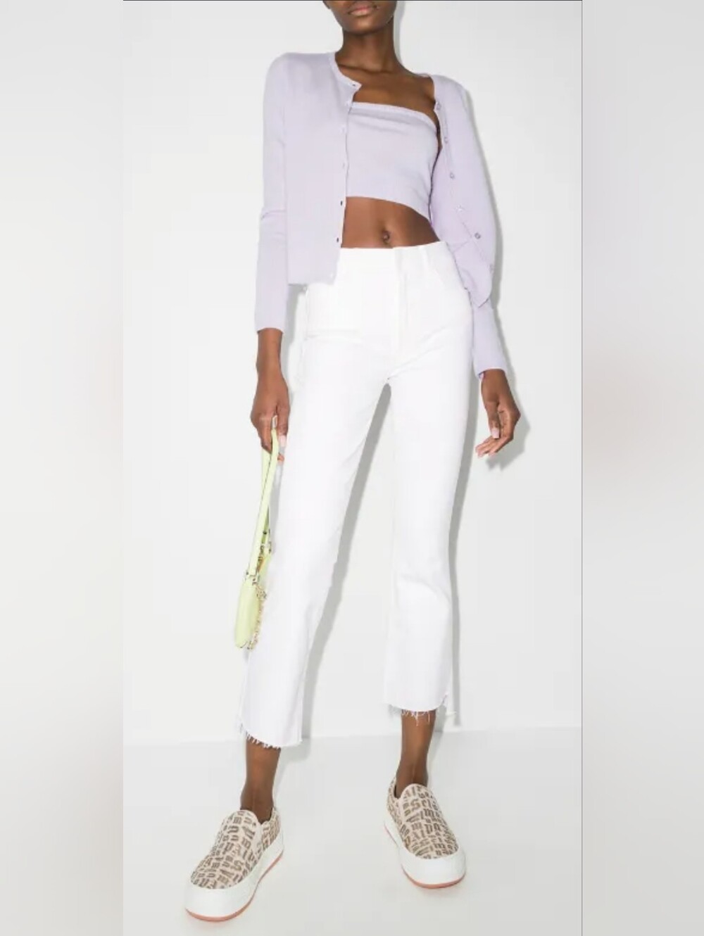 MOTHER The Insider Crop Step Fray Straight Leg Jeans Cream Waist 30
